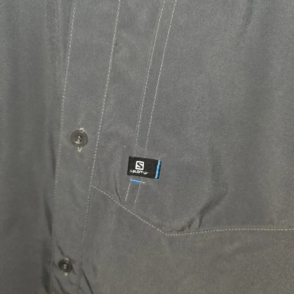 SALOMON Sz L Dark Gray Button Front L/S Logo Casual Outdoor Trail Cycling Shirt